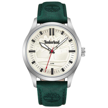 Αντρικό ρολόι Timberland Rambush TDWGA0029604 με πράσινο δερμάτινο λουράκι και άσπρο καντράν διαμέτρου 42mm.